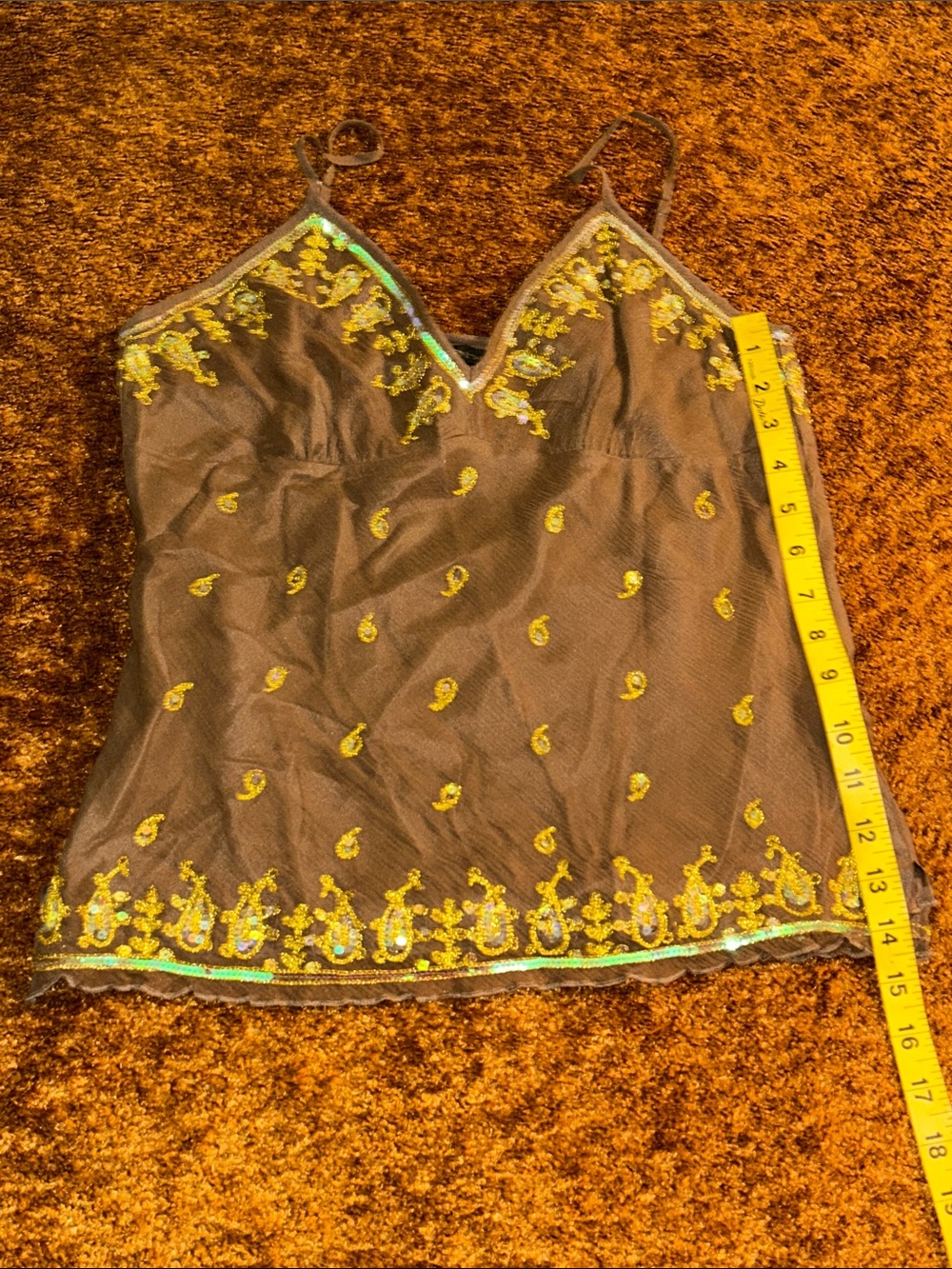 bebe Brown Sheer Camisole with Yellow-Gold Embroidery - Picture 2 of 5